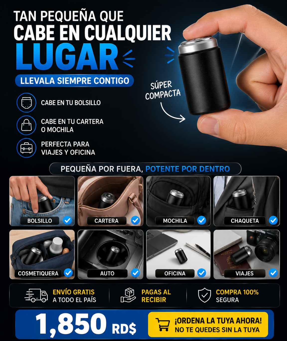MINI AFEITADORA PORTATIL RECARGABLE - A PRUEBA DE AGUA.