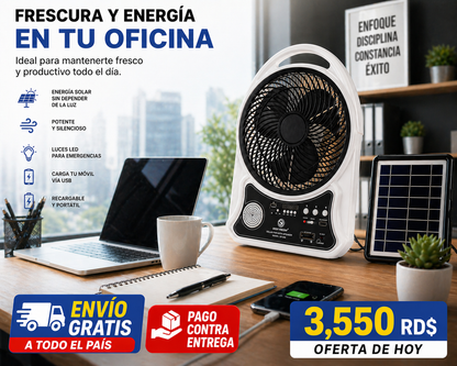 ABANICO RECARGABLE 14" SOLAR CON ALTAVOZ