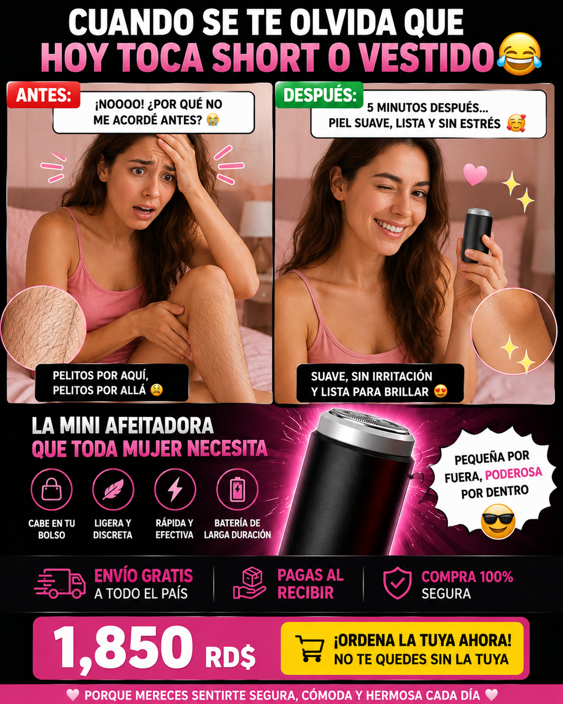 MINI AFEITADORA PORTATIL RECARGABLE -  A PRUEBA DE AGUA.