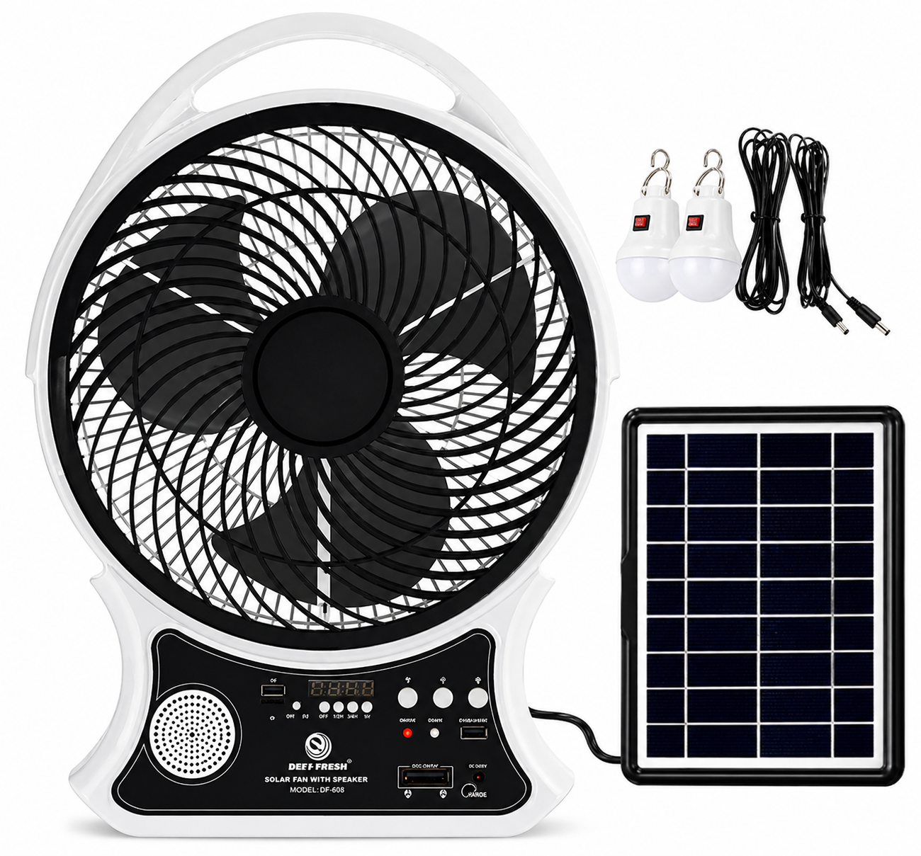 ABANICO RECARGABLE 14" SOLAR CON ALTAVOZ
