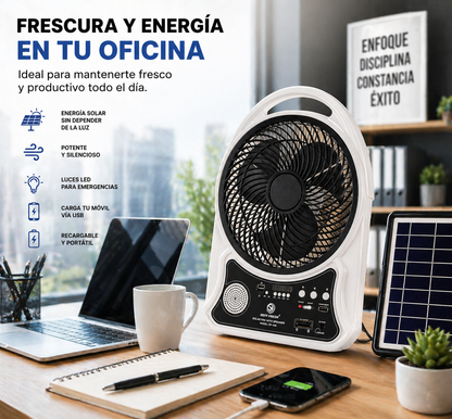 ABANICO RECARGABLE 14" SOLAR CON ALTAVOZ