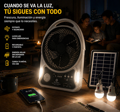 ABANICO RECARGABLE 14" SOLAR CON ALTAVOZ